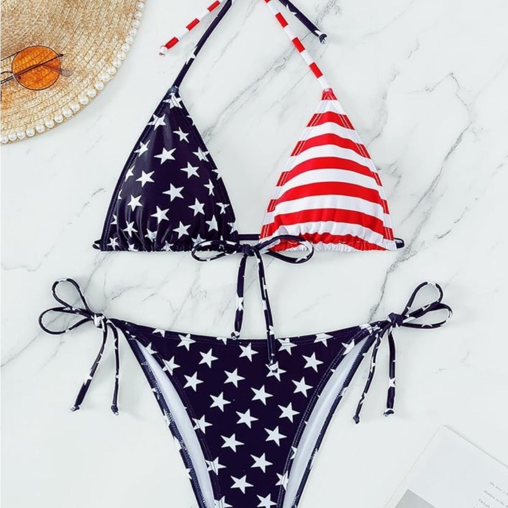 Navy and Red Star-Striped Bikini